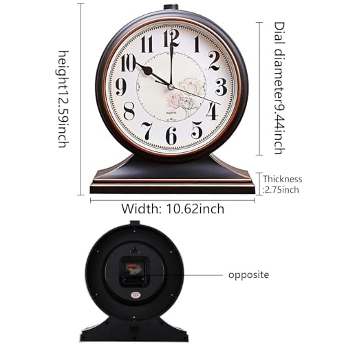 Desk Clock for Mantel Table Decor,Silent Battery Operated for Fireplace 12" - color: Black