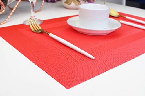 PIGCHCY Placemats,Durable Placemats for Dining Table,Washable Woven Vinyl Kitchen Placemats Set of 4 (18 x 12 inches,Passionate Red) - color: Box: Red Passionate, size: 4 Placemats