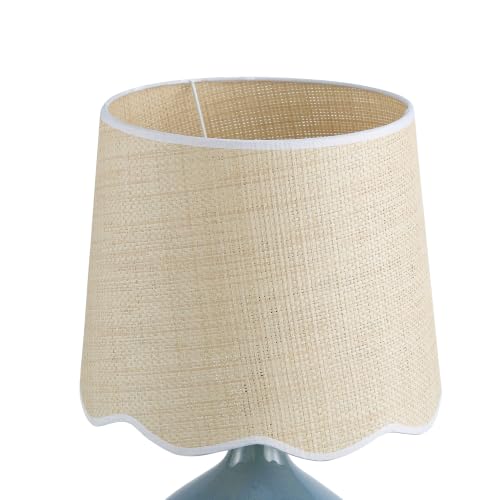 21"H Slate Blue Ceramic Table Lamp with Beige Faux Rattan Drum Shade - color: Slate Blue