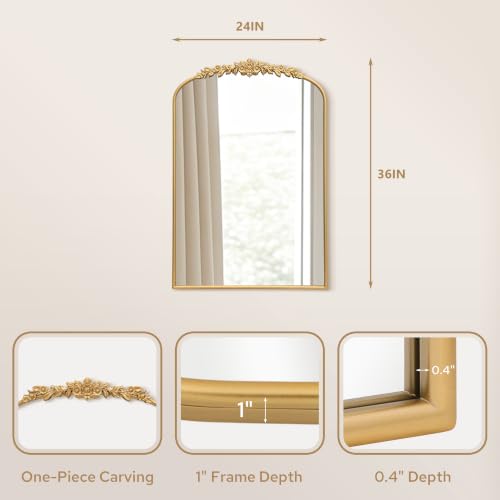 Besdomus Gold Arched Mirror for Bathroom: 24"x36" Vintage Vanity Mirror - size: 36"L x 24"W