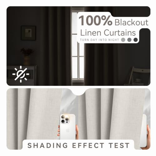 PFAS Free Ivory Linen Curtains 63 inch Length 2 Panels Set 100% Blackout Long Drapes for Bedroom Living Room Blackout Darkening Curtain Thermal Insulated (52x63 inch,Ivory) - color: Ivory, size: 52"W x 63"L (Pack of 2)