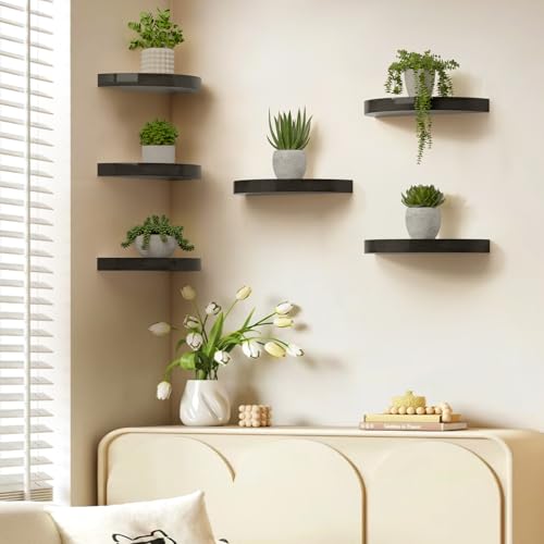 Olakee Floating Shelves for Wall Set of 3, 15.4" Rustic Wood Wall Mounted Shelves for Bathroom, Bedroom, Living Room, Kitchen, Office – Heavy Duty Decorative Storage Shelves – Black