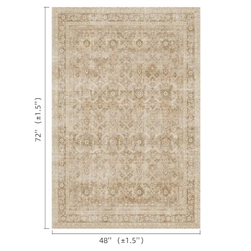 Washable 4x6 Rug, Distress Non-Slip Area Rugs, Brown/Taupe - color: Brown/Taupe, size: 4' x 6' (Rectangular)