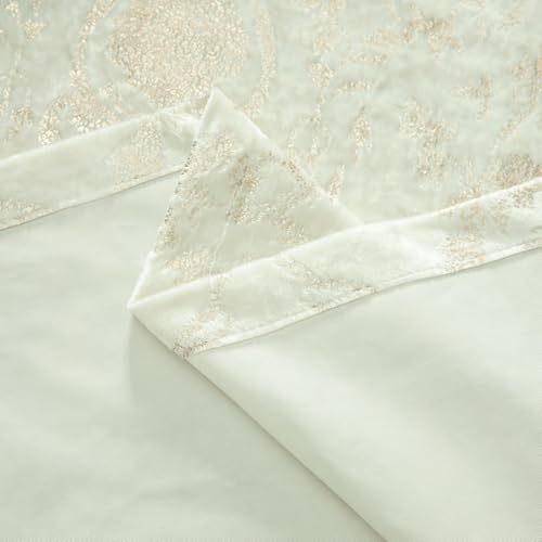 Leeva Scalloped Valance for Window, Floral Foil Print Curtain Topper for Bedroom Living Room, 52" x 18" Rod Pocket Valance, White - color: White