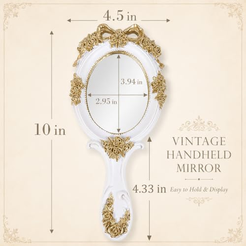 Vintage Princess Hand Held Mirror - Antique Handle Makeup Mirrors, White - color: White