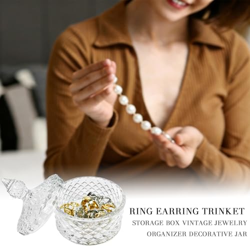 Glass Jewelry Box, Crystal Candy Dish with Lid, Ring Box, Small Trinket Dish, Jewelry Organizer Dish with Lid, Decorative Jewelry Bowls for Home Decor, Christmas Birthday Gifts for Women (Diamond) - style: Diamond