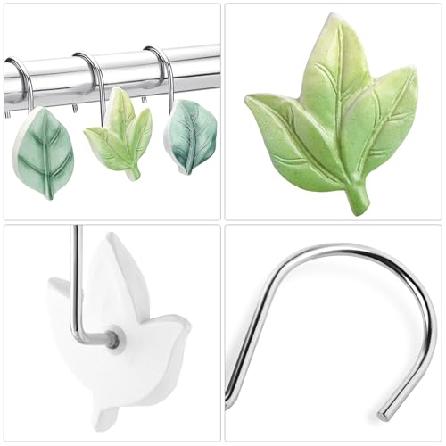Green Plant Leaf Shower Curtain Hooks,Eucalyptus Bathroom Decor,12PCS - color: Green