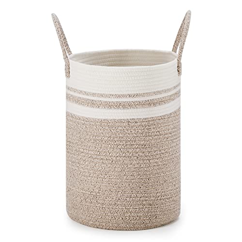 VIPOSCO 30L Small Woven Laundry Basket Hamper, Brown White - color: Brown & White, size: 30L