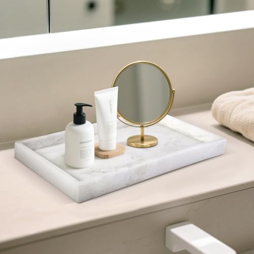 Natural Marble Bathroom Tray, 12"x8" Stone Vanity Decorative Counter Trays - color: 12"x8"-namib Bianco