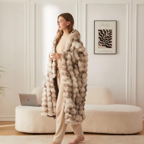 COOVA Soft Bubble Faux Fur Throw Blanket, 60"x80", Tie-dye Brown - color: Tie-dye Brown, size: 60“x80”