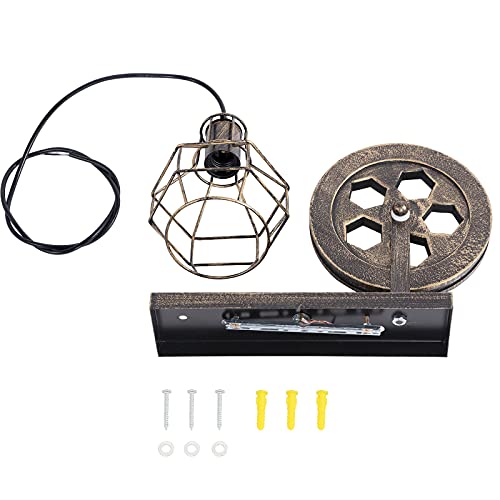 1 Light Fixture Industrial Mid Century Retro Iron Wall Lights Lift Pulley Wall Lamp Features The Matte Iron Cage Lamp Shade for Indoor Lighting Barn Restaurant(Bronze Color) - color: Bronze