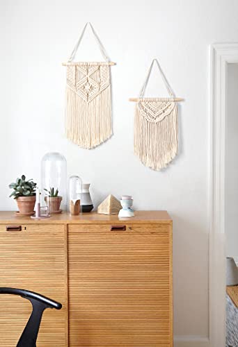 Mkono 2 Pcs Macrame Wall Hanging Boho Wall Art Decor Woven Chic Bohemian Room Decor for Bedroom Nursery Living Room Dorm Apartment, Small Size 13" L x 10" W and 16" L x 10" W - size: Small