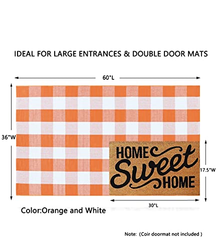 MUBIN Fall Decor Cotton Buffalo Plaid Rug, 3' x 5' Orange White Outdoor Rug Front Door Decorative Mat, Washable Halloween Doormat Foldable Area Rug Layered Door Mats Rug for Front Porch, Entryway - color: Orange White Plaid, size: 3' x 5' (Rectangular)