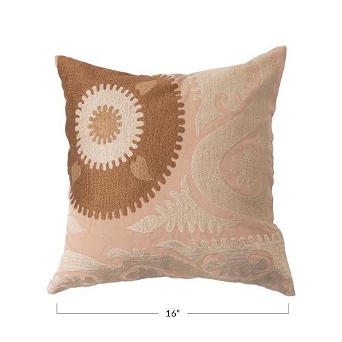 Creative Co-Op Cotton Embroidered Suzani Pillow with Chambray Back