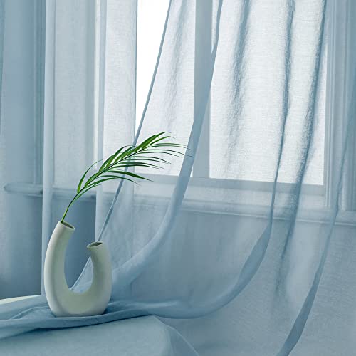 DUALIFE Stone Blue Sheer Curtains 63 Inch Length,Faux Linen Semi Sheer Curtain Drapes for Living Room Bedroom Nursery Bathroom Privacy Voile Window Treatment Panels,52 x 63 Inches,Dusty Blue - color: Blue, size: 52"W x 63"L (Pack of 2)