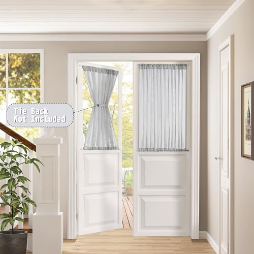 Tollpiz Small Sheer Door Curtain Closet Linen Textured Curtain Sheers Doorway Light Filtering Voile French Door Rod Pocket Curtains Patio Glass Doors, 25 x 40 inches Long, Silver Grey, 1 Panel - color: Silver Grey, size: 25"W x 40"L (Pack of 1)