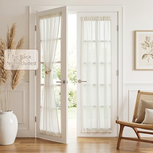 MYSKY HOME Natural French Door Curtains for Door Window 72 Inch Length Semi Sheer Light Filtering Curtain for Bedroom Window Glass Rod Pocket for Kitchen Dining Room, Beige White, 26" Wide,2 Panels - color: Beige White, size: 26"W x 72"L (Pack of 2)