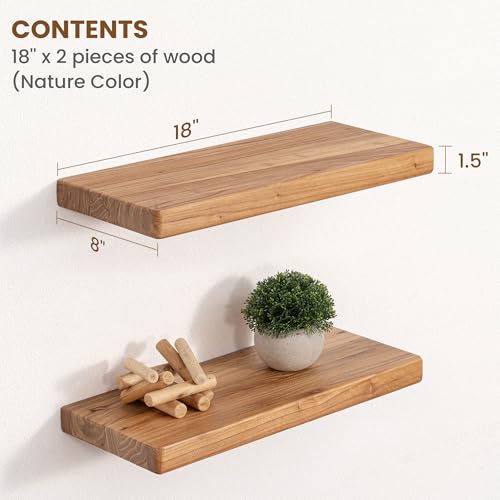 Floating Shelves for Wall, 18"Wx8"D Rustic Solid Elm Wood Floating Shelves Wall Mounted, Round Edge Wall Shelves with Invisible Bracket for Living Room Bathroom Bedroom Kitchen, Set of 2, Natural - color: Natural, size: Round Edge, 18inch, 2Packs