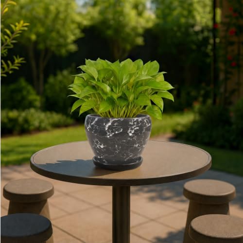Deep Dream 6 Inch Plant Pots- Ceramic Planter Pot with Drainage Hole and Saucer, Round Flower Pot for Indoor Outdoor Succulent, Snake Plants and Cactus, Gemstone Gray - color: Gemstone Gray, size: 6 Inch