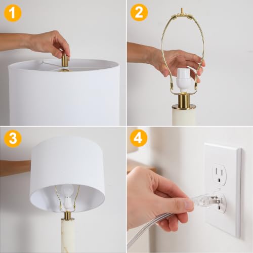 Table Lamp with Night Light, Desk Light with USB A&C Charging Ports, Stepless Dimmable Bedside Light for Reading and Nightstand, Modern Marble Lamp for Bedroom and Living Room