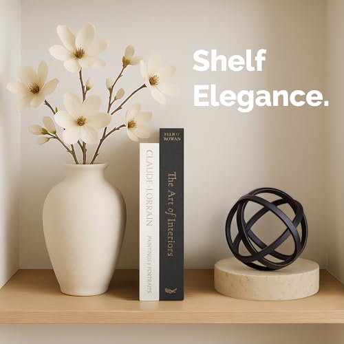 Vine Creations Decorative Books - Set of 2 Linen Hardcover Boxes with Storage - Aesthetic Fake Books for Decoration for Home, Shelf, Bookshelf Decor, Coffee Table Decor, as Storage or Keepsake Box - color: Charcoal & Linen-White