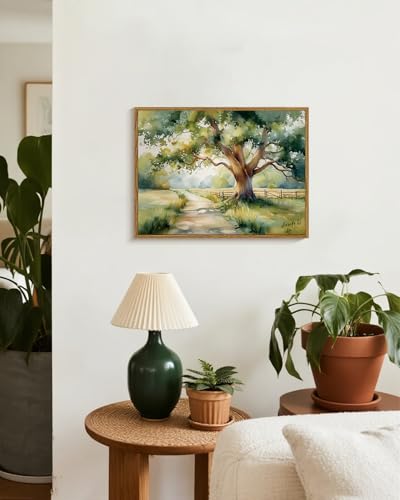 WHASAYART Framed Green Nature Farmhouse Landscape Canvas Wall Art 12"x16" - color: Time Under the Tree, size: 16"L x 12"W