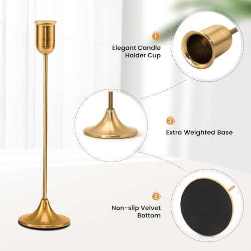 6 Pcs Brass Gold Candle Holders Set, Candelabra Tall Candle Stand, Metal Taper Candlestick Holders for Dining, Table Centerpieces & Vintage Home Decor– Housewarming Gift, Mantel Decor - color: Gold 6 Pieces