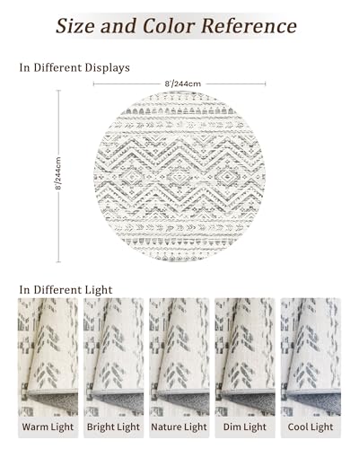 Miukiki Round Rugs 8ft Washable Moroccan Circle Rug for Living Room Grey - color: Grey, size: 8' (Round)