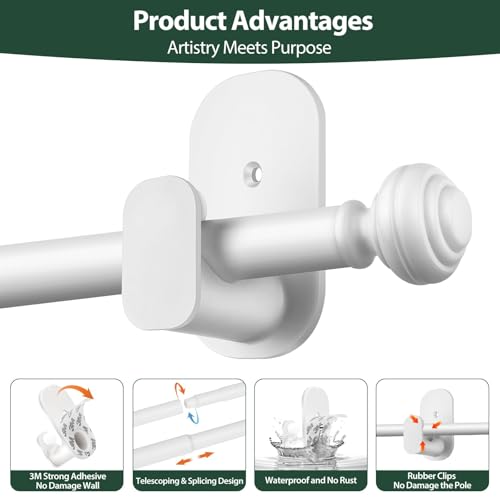 KAMANINA White Curtain Rod No Drilling 32 to 58 Inches, Renter Friendly - color: White, size: 32-58"(2Pack)