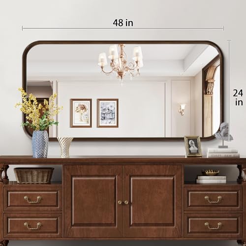 Niccy Rectangular Wall Mirror, 24"x47" Wood Bathroom Mirror, Black Walnut - color: Black Walnut, size: 24"L x 47"W