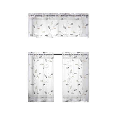 Regal Home Collections Kitchen Tiers & Window Valance Curtains Set - 54x36 Rod Pocket Cafe Tier, Curtain Valances for Windows, Light Filtering Fabric, Leaves White/Champagne - color: Cedar/Champagne