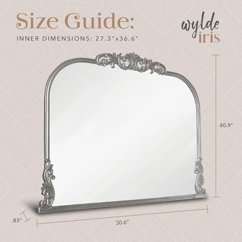 Wylde Iris English Estate Carved Arch Wood Wall Mirror, Mirror for Entryway, Living Room, Bathroom, Antique Silver, 30.6x41 - color: Antique Silver, size: 31"L x 41"W