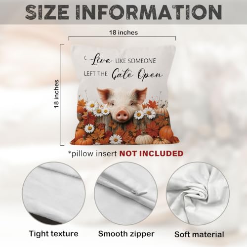 Fall Pig Daisy Floral Pumpkin Maple Leaf Throw Pillow Covers 18x18 - color: Pig-02