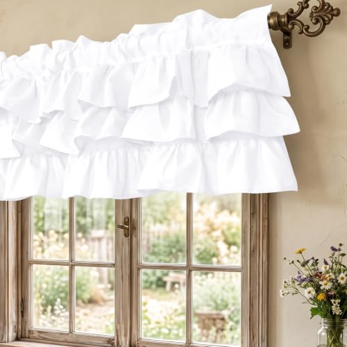 FUANGUI Ruffled Valance Curtain 42" W x 18" L Pleated Kitchen Valance - color: White, size: 42"W x 18"L (Pack of 1)