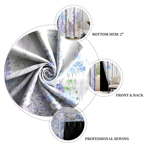 Watercolor Purple Blue Wildflower Window Curtains 2 Panels 45" L x 29" W - color: Light Purple, size: 29"W x 45"L (Pack of 2)