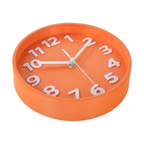 45MinST 8-Inch Orange Modern Wall Clock – Silent Non-Ticking, 3D Large Numbers, Accurate Timekeeping | Decorative Wall & Desk Clock with Stand for Living Room, Bedroom, Kitchen, or Office - color: 7.5''orange