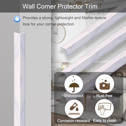 3 Pcs 49" Wall Corner Protector Trim, White Marble Grain Edge Strip for Door and Window Frames Mirror Trim Backsplash Tile Edge (White Marble) - color: 3pcs * White Marble