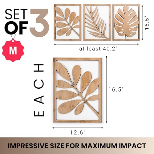 qmmp Modern Wooden Wall Sculptures - Set of 3 - Home Decor Accent - Large Wall Art for Living Room, Bedroom, Office - Easy Installation (Oak, Medium - Tree Leaves) - color: Oak, size: Medium - Tree Leaves
