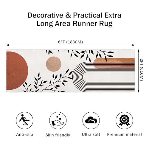 Boho Runner Rug 2x6 for Hallway Beige Abstract Modern Home Decor Soft Throw Carpet Non Slip Entryway Mat Washable Area Rug for Laundry Bedroom Bathroom (Brown, 2' x 6') - color: Brown, size: 2' x 6' (Rectangular)