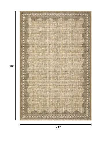 GarveeHome Door Mat Indoor Rugs for Entryway Scalloped Solid Tan Jute Digital Printing Small Rug 2x3 Washable Non-Slip Modern Soft Low-Pile Carpet for Bedroom Kitchen Entrance - color: Jute, size: 2' x 3' (Rectangular)