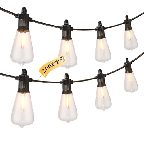 Kawaya ST38 Outdoor String Lights 200FT for Patio Garden Porch Bistro Cafe - size: 200FT