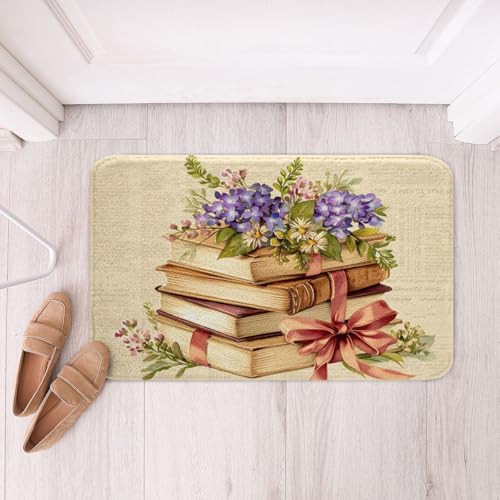 jejeloiu Vintage Book Bathroom Rugs Retro Floral Book Bath Mats Bookish Gifts Bathroom Accessories Floor Doormats 16"x24" Soft Microfiber - color: Beige, size: 16"x24"