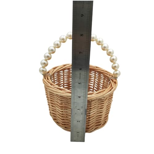 Rustic Wicker Rattan Wedding Flower Girl Baskets,Woven Rattan Storage Basket with Pearl Handles,Woven Eggs Candy Basket for Wedding Home Garden Decor (H - 2PCS) - color: H - 2PCS