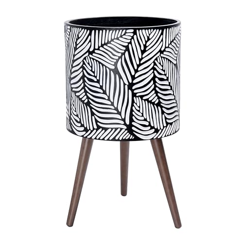 D'vine Dev 14 Inch Planter Pot with Wood Stand, White/Grey, 88-L-D-7 - color: White/Grey, size: X-Large
