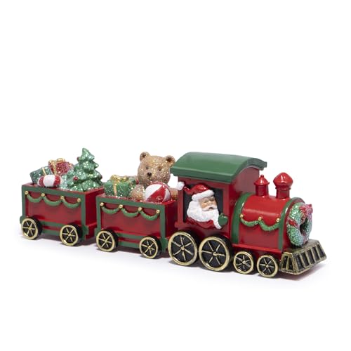 Hodao Christmas Train Decorations – Hand-Painted Resin Santa Claus Gift Train with Teddy Bear, Christmas Tree and Presents, Festive Ornament for Home, Tabletop, Shelf, Mantel, Décor