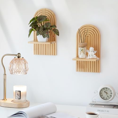 Boho Wall Decor Set of Two: Wood Wall Candle Holder - color: Natural