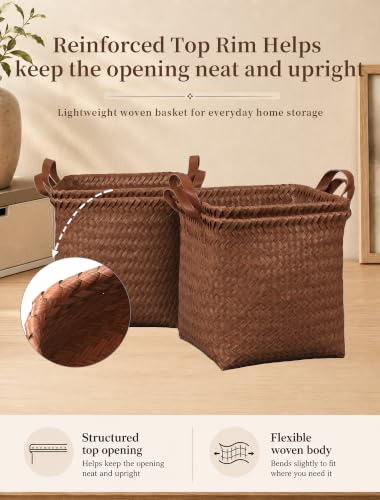 Wicker Storage Baskets, 4 Pack Woven Baskets for Shelves, Brown - color: Square Brown