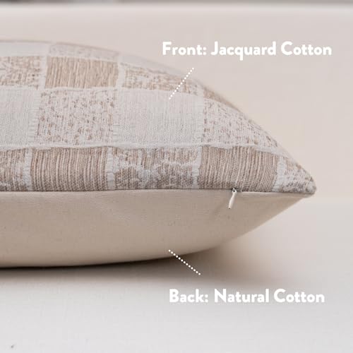FIOUOVO Decorative Neutral Throw Pillow Covers 24x24 Farmhouse Pillow Covers Cotton Check Cushion Covers Home Decor for Sofa Couch Living Room Bedroom 1PC, Taupe Check - color: Taupe Check, size: 24" x 24" (Pack of 1)