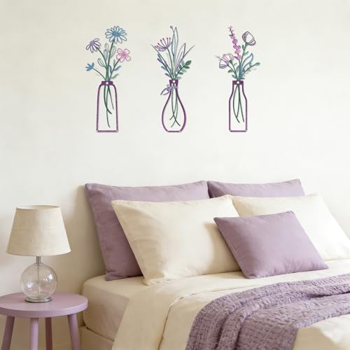 Embewhis Wall Decor Metal Flowers 3pcs, Rustic Farmhouse Flower Sculptures, 13.7" Wall Art Decor, Drill-Free Install Option for Living Room, Kitchen, Bedroom & Bathroom - size: D