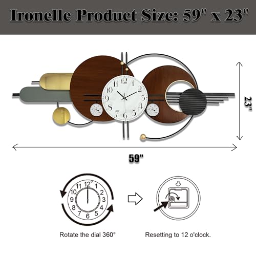 Large Modern Silent Metal Wall Clock for Living Room,59x23 in - color: Brown and White